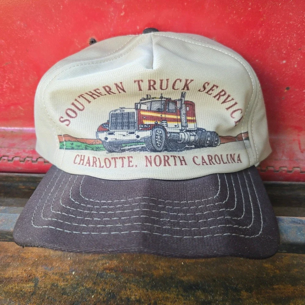 VTG Southern Truck Service Hat Brown Tan Mens OSFM Snapback Charlotte NC Graphic